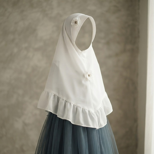 Kids Girls Hijab Korean Chiffon With Handmade Flower | Black